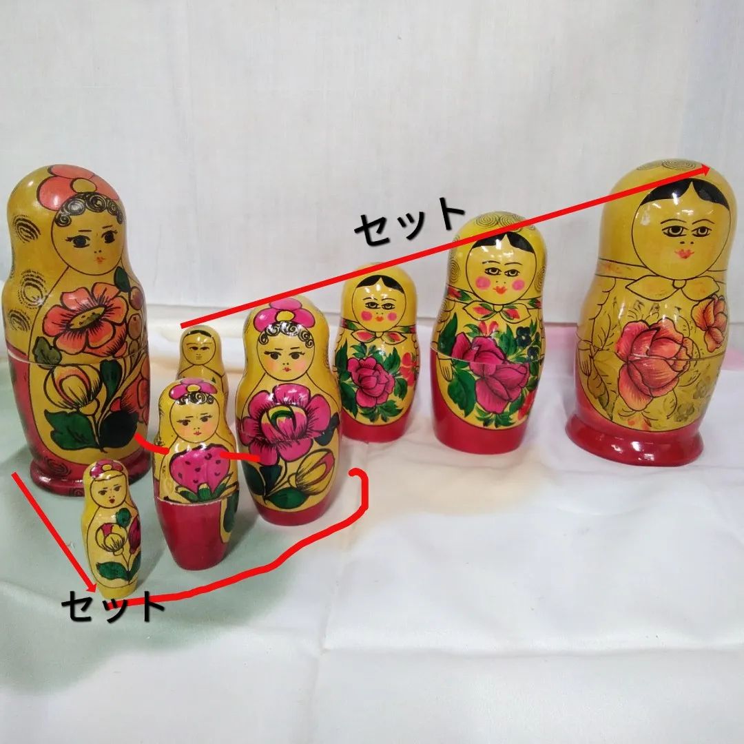 ビンテージ 木製置物マトリョーシカ 9体 昭和の古い品物です。S615