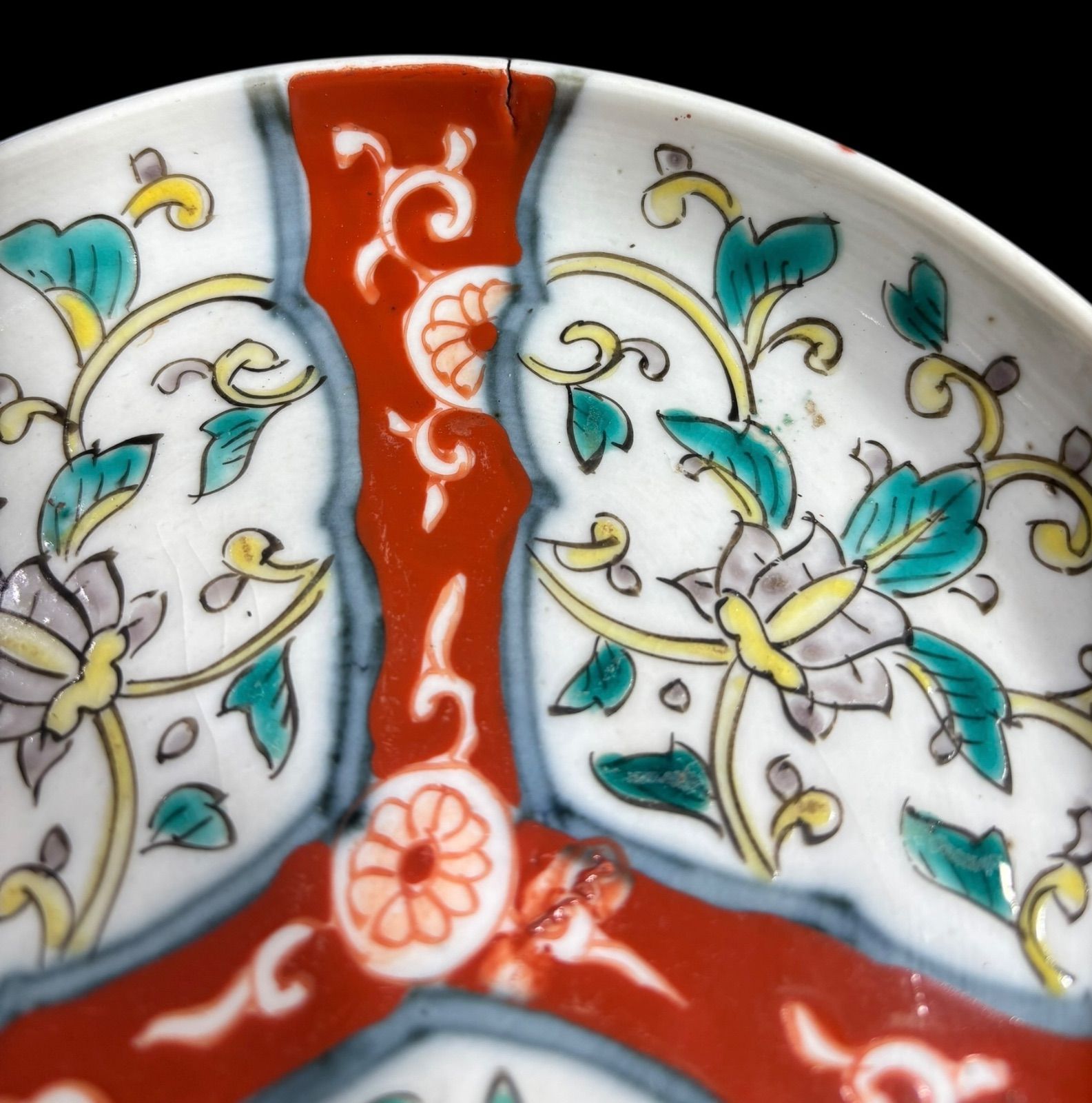 2客セット】 古伊万里 色絵 丸皿 草花文図 赤絵 時代物 取り皿 盛り皿