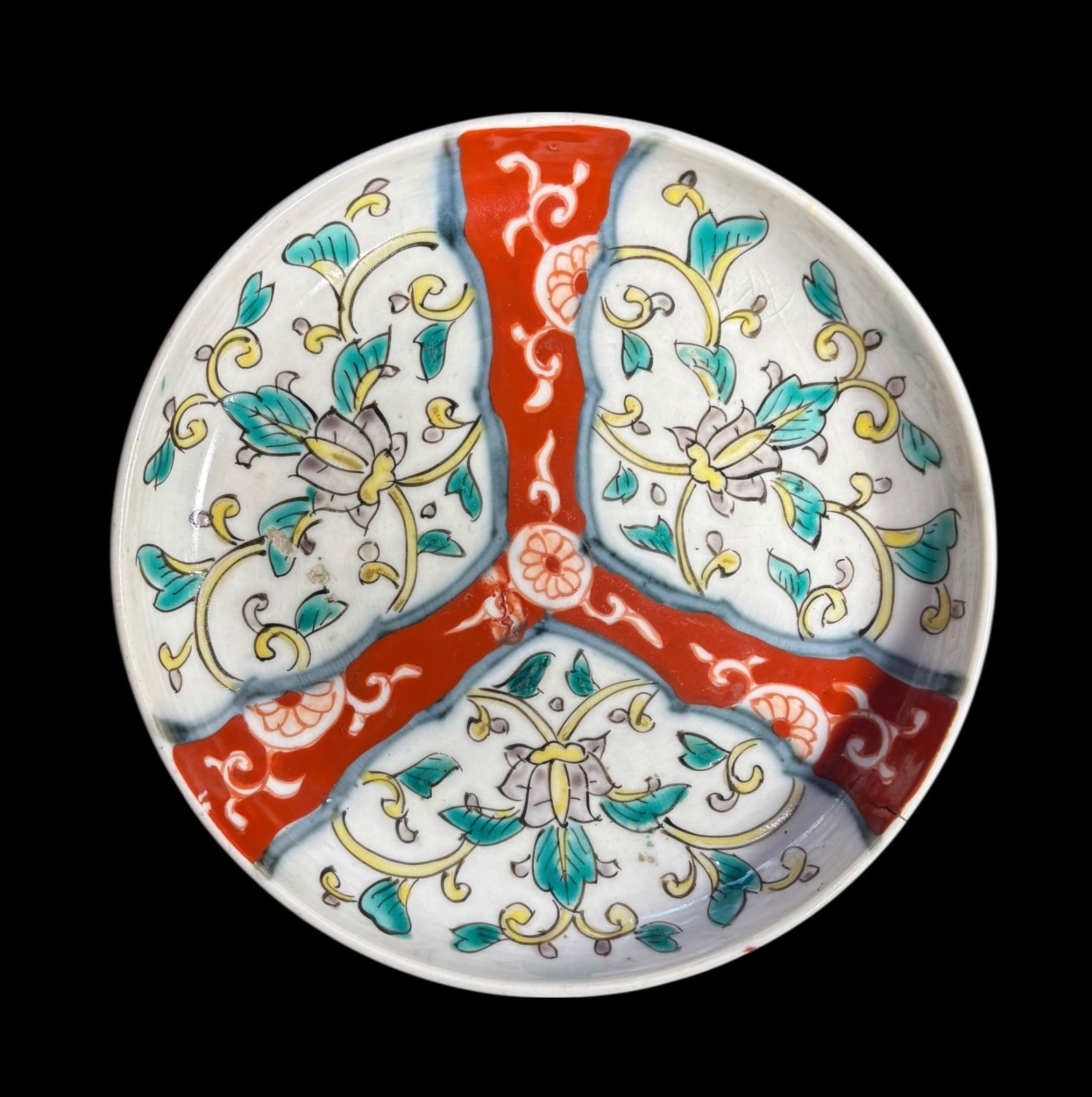 2客セット】 古伊万里 色絵 丸皿 草花文図 赤絵 時代物 取り皿 盛り皿