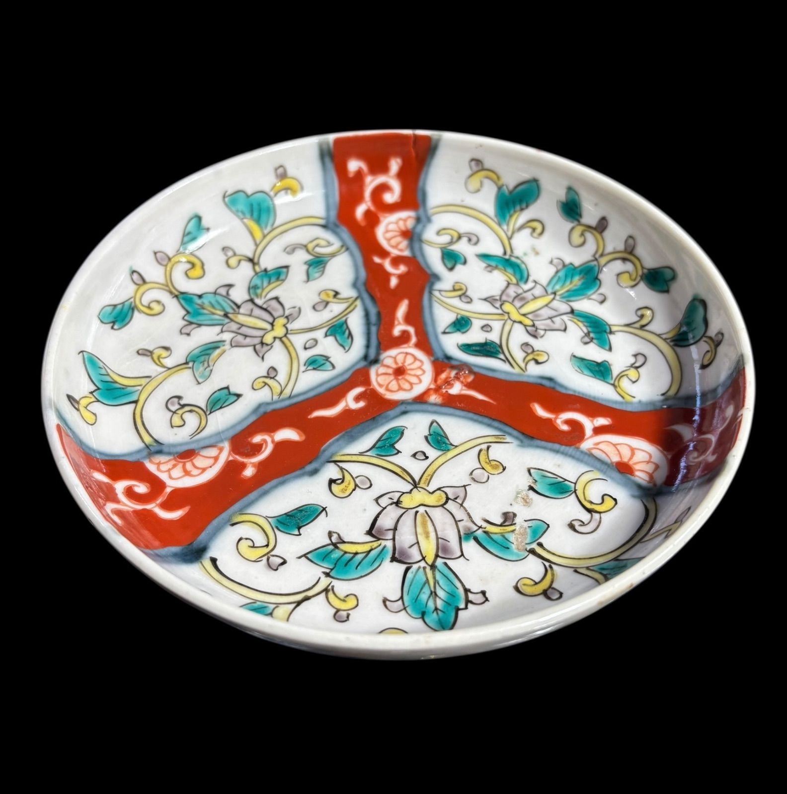 2客セット】 古伊万里 色絵 丸皿 草花文図 赤絵 時代物 取り皿 盛り皿