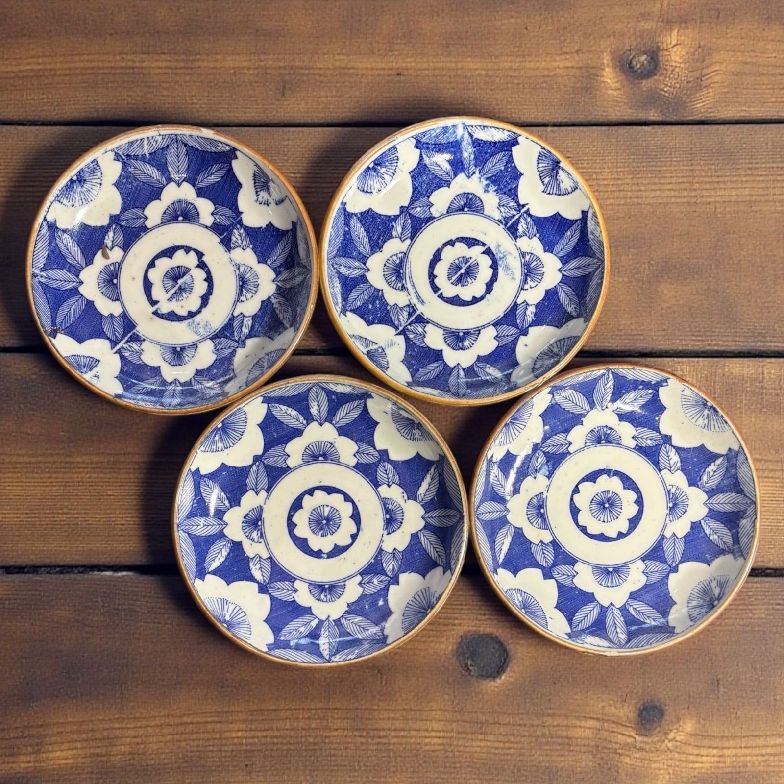 4客セット】 古伊万里 染付 印判小皿 大正 桜 丸皿 取り皿 盛り皿 飾り