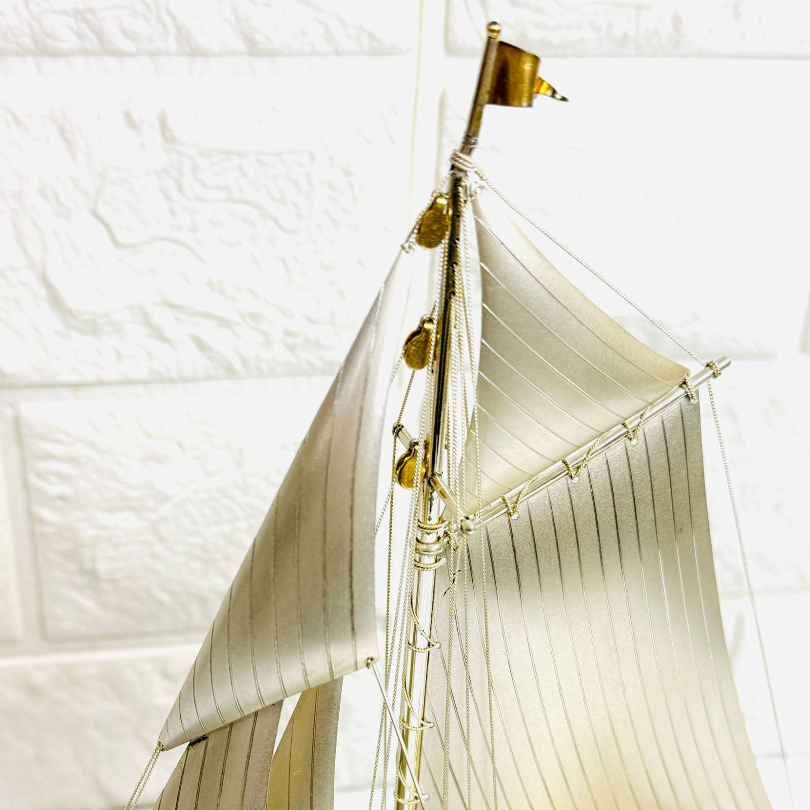  銀製 ヨット 帆船模型 silver 970 刻印 ガラスケース付き テープ収納 置物 インテリア小物