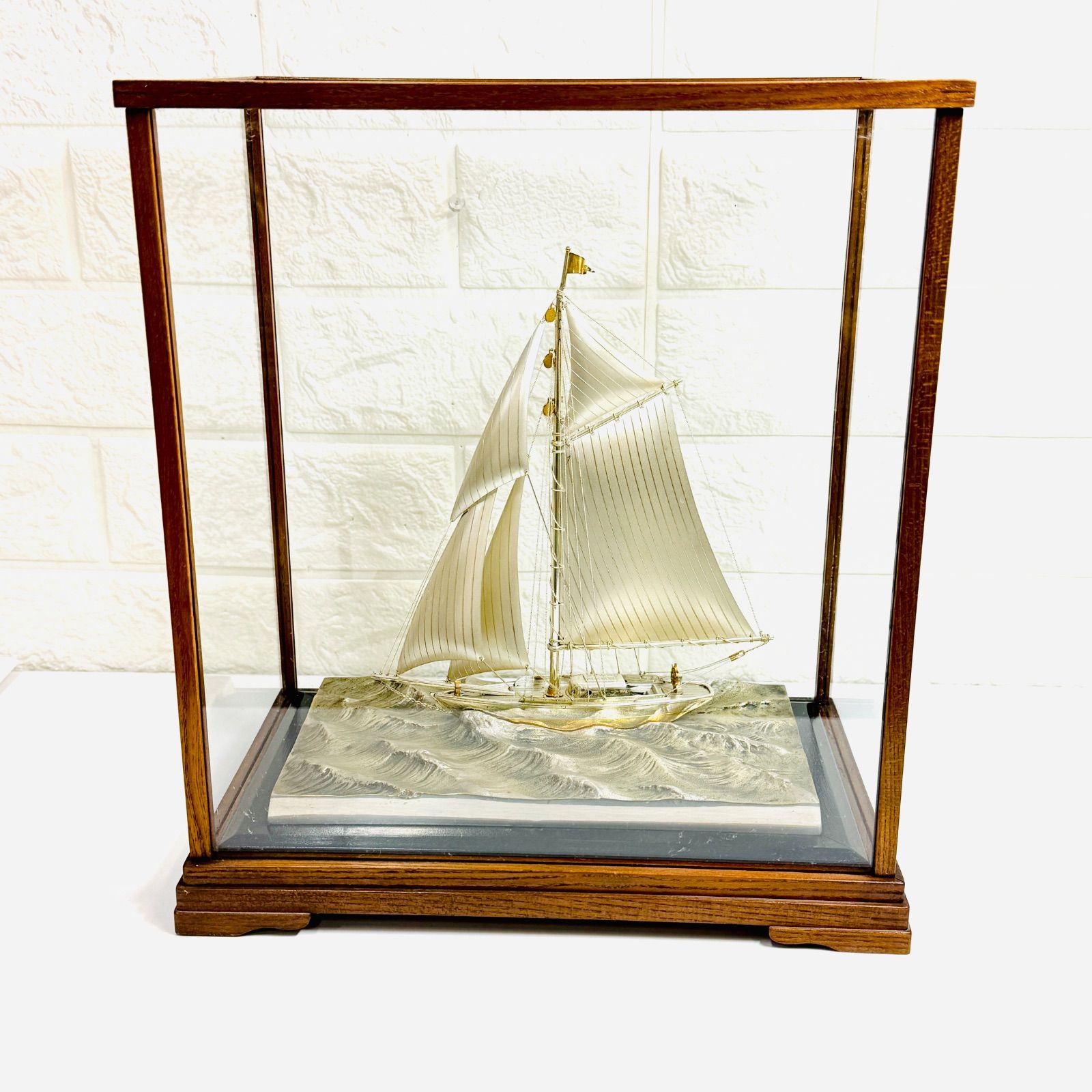 銀製 ヨット 帆船模型 silver 970 刻印 ガラスケース付き