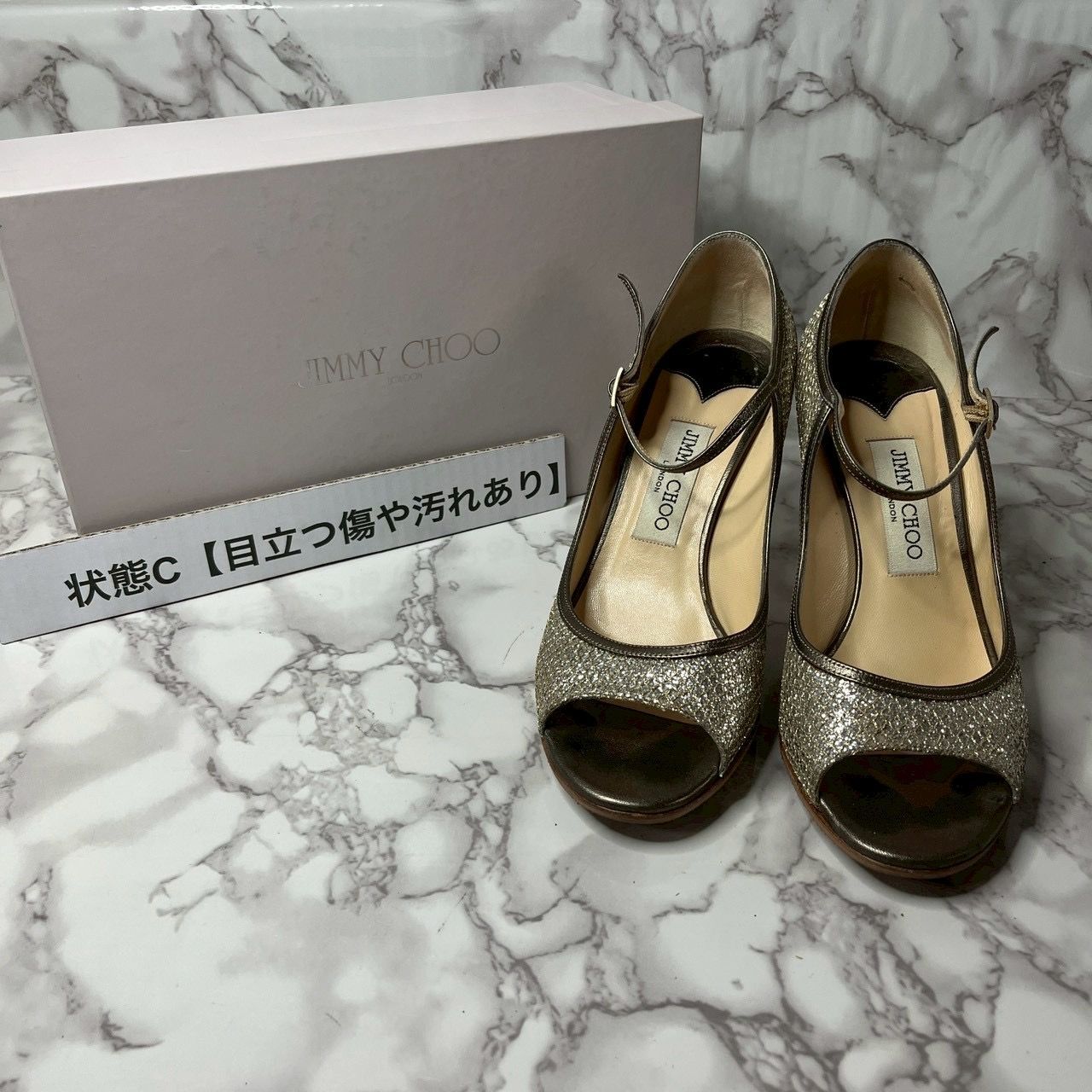 ジミーチュウ JIMMY CHOO グリッター ストラップ ヒールサンダル