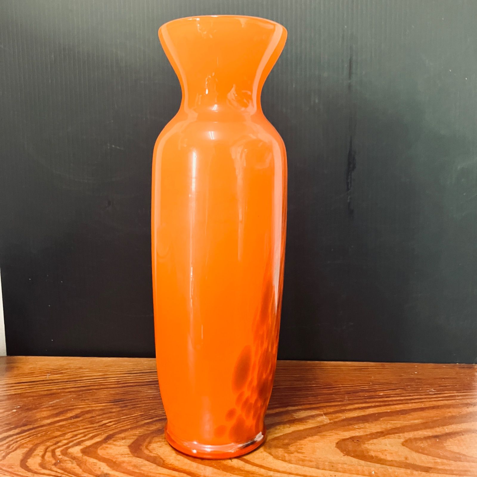 昭和レトロ オレンジガラス 花瓶 吹きガラス マーブル模様 フラワー