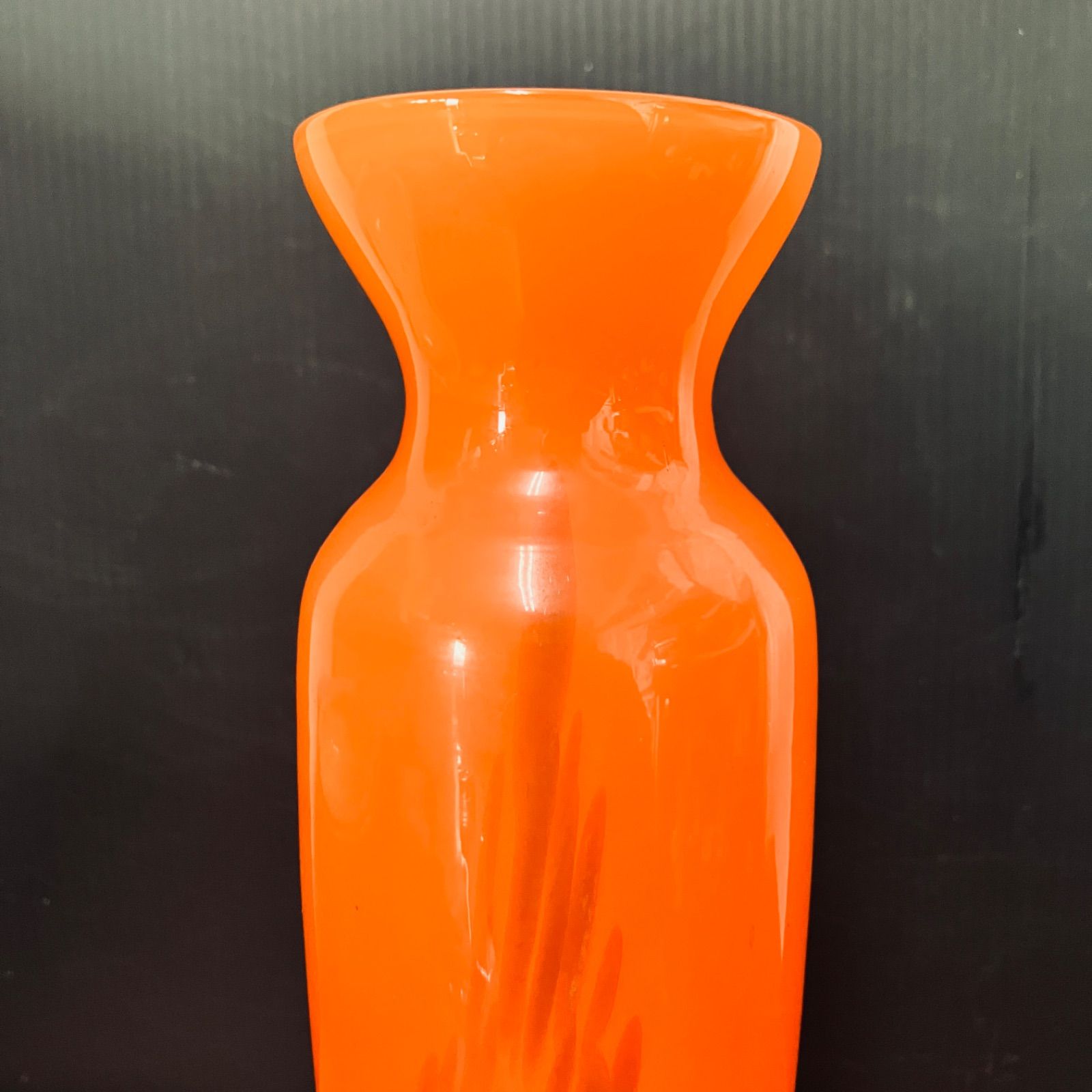 昭和レトロ オレンジガラス 花瓶 吹きガラス マーブル模様 フラワー