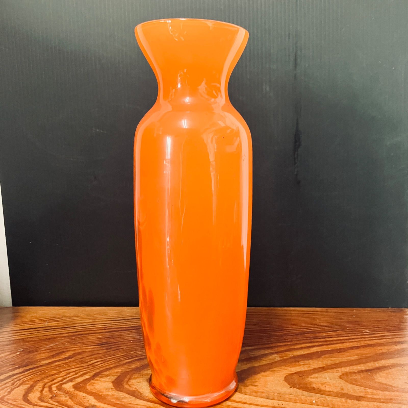 昭和レトロ オレンジガラス 花瓶 吹きガラス マーブル模様 フラワー