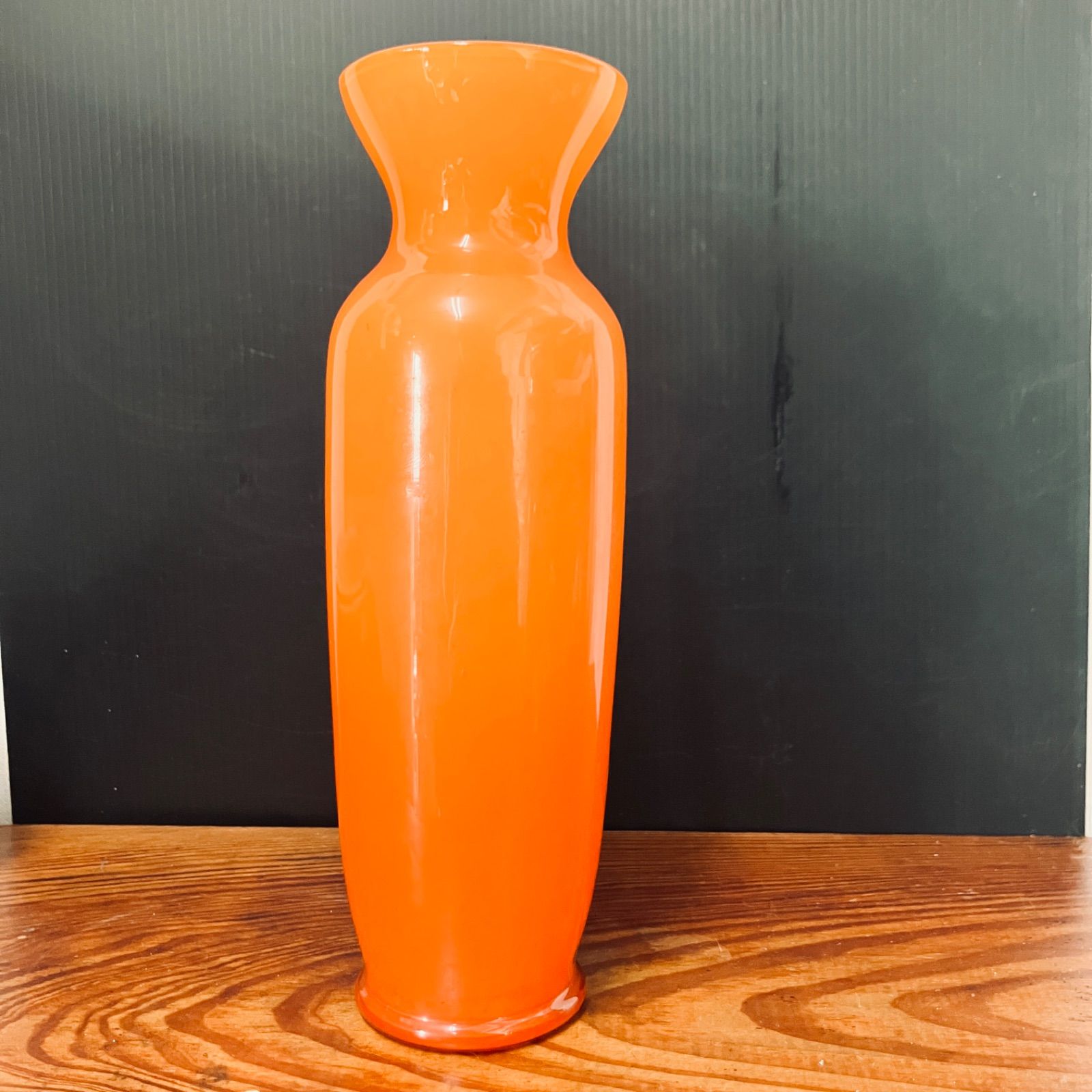 昭和レトロ オレンジガラス 花瓶 吹きガラス マーブル模様 フラワー