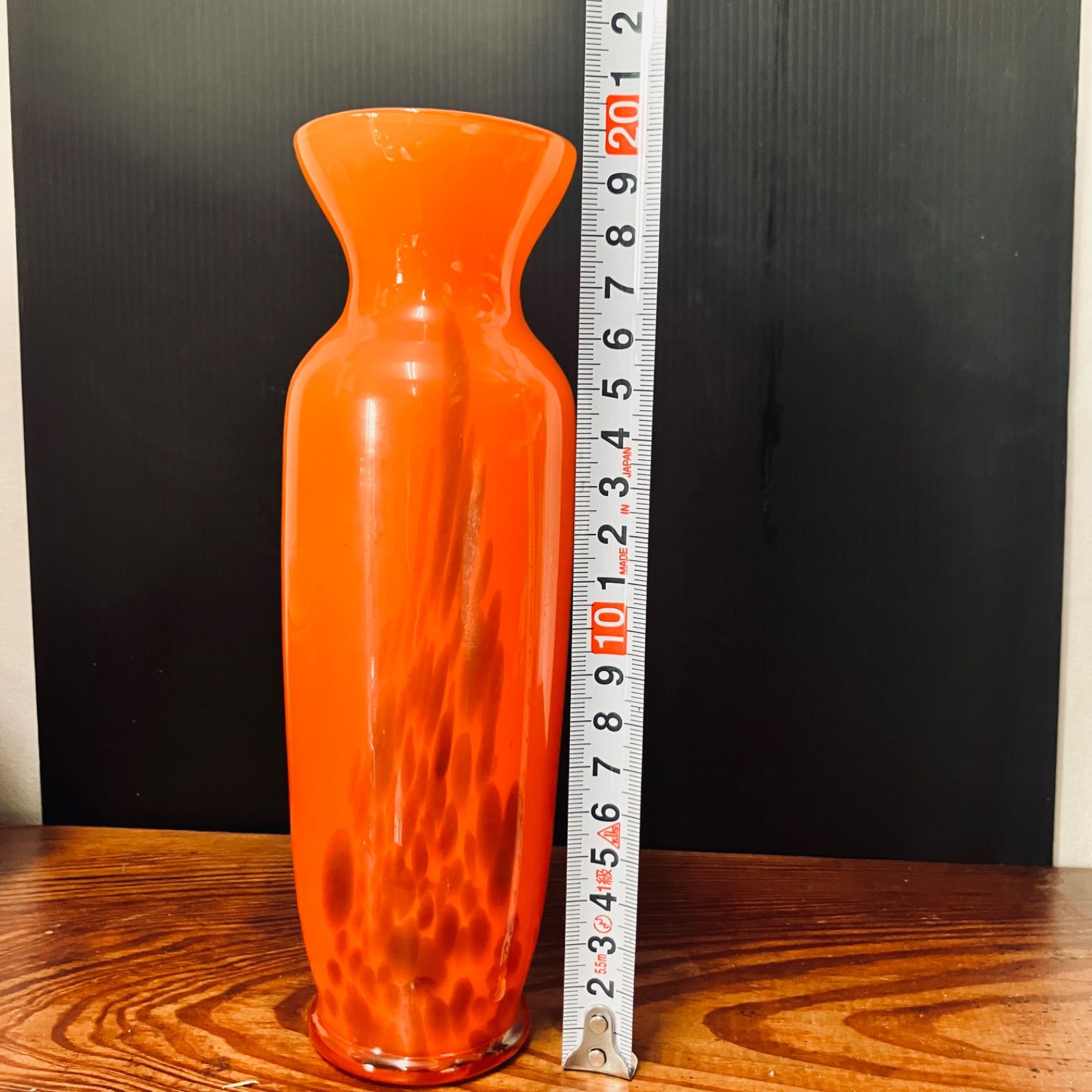 昭和レトロ オレンジガラス 花瓶 吹きガラス マーブル模様 フラワー