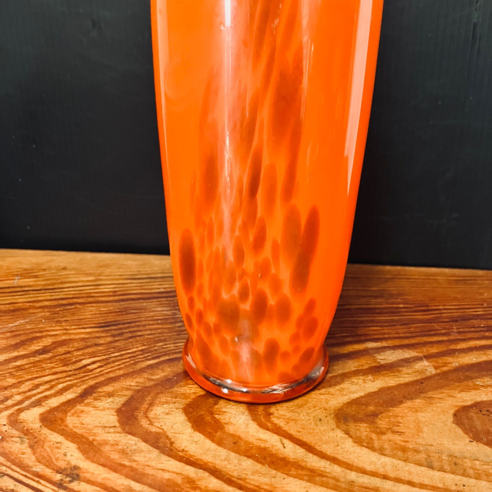 昭和レトロ オレンジガラス 花瓶 吹きガラス マーブル模様 フラワー