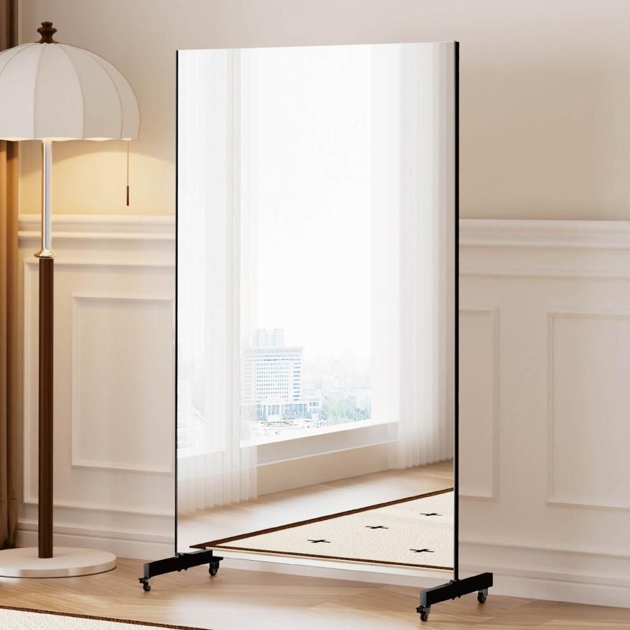 2658 割れない 鏡 ブラック 壁掛け 可能 キャスター付き ミラー 全身鏡