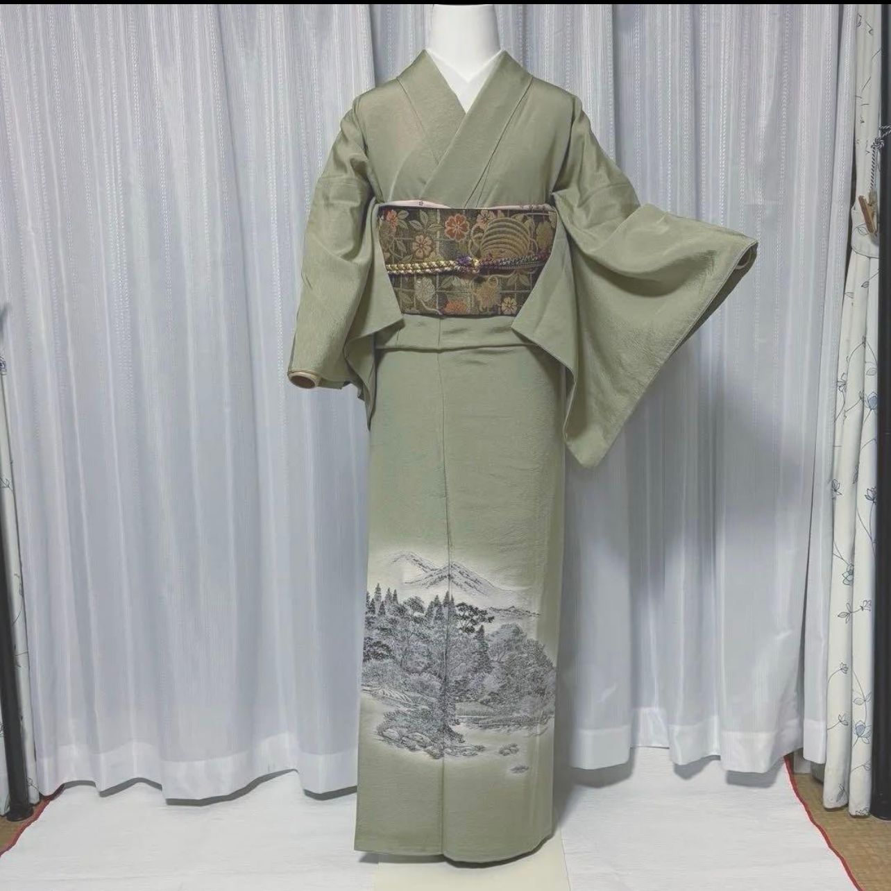 緑み薄い灰色訪問着セット 正絹 袷 作家 正絹 訪問着 フルセット 袷 上品 モダン オ-31 - メルカリ