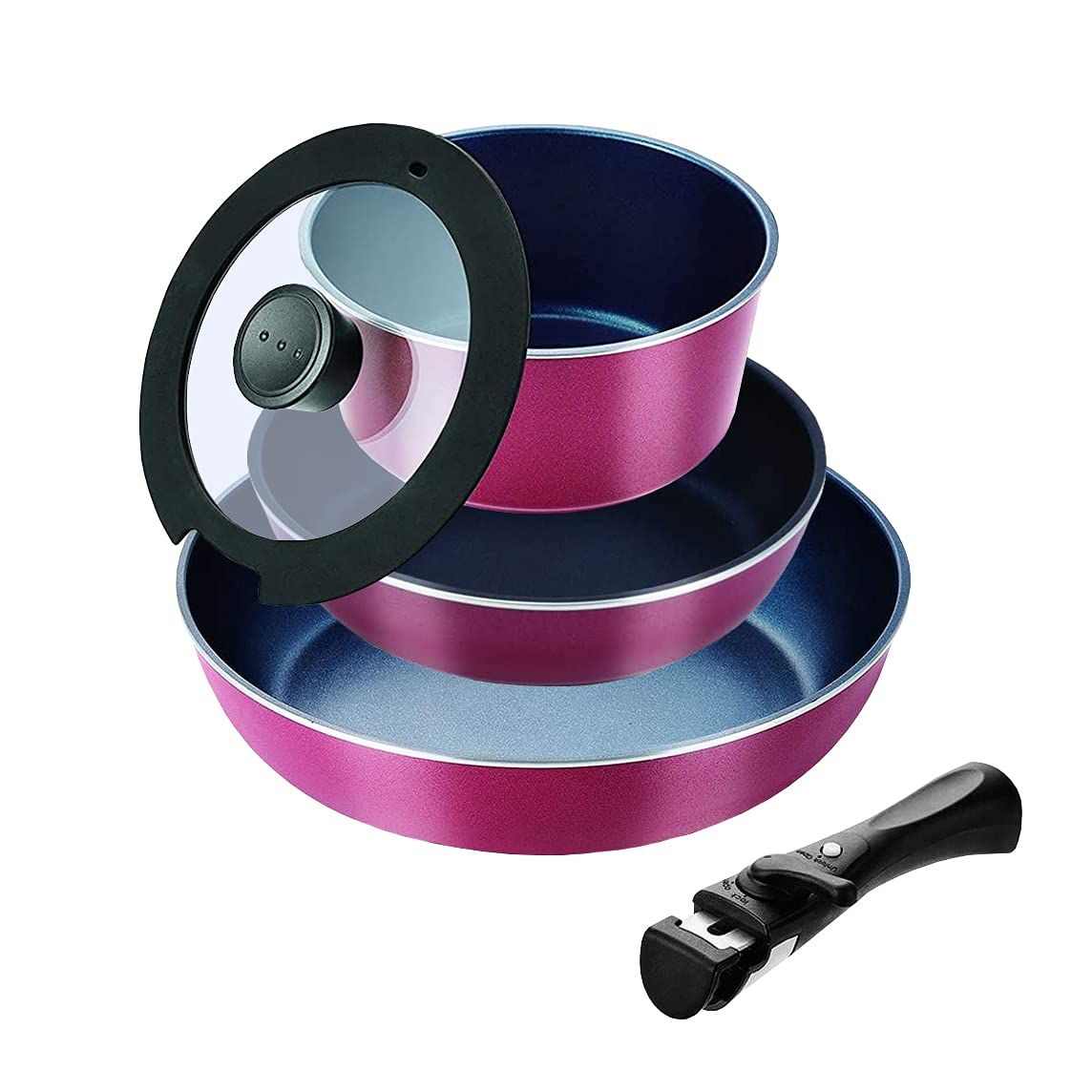 パール金属 スタックプラス ブルーダイヤモンドコートIH対応クックウェア5点セットA レッド HB 5629 5点セットA