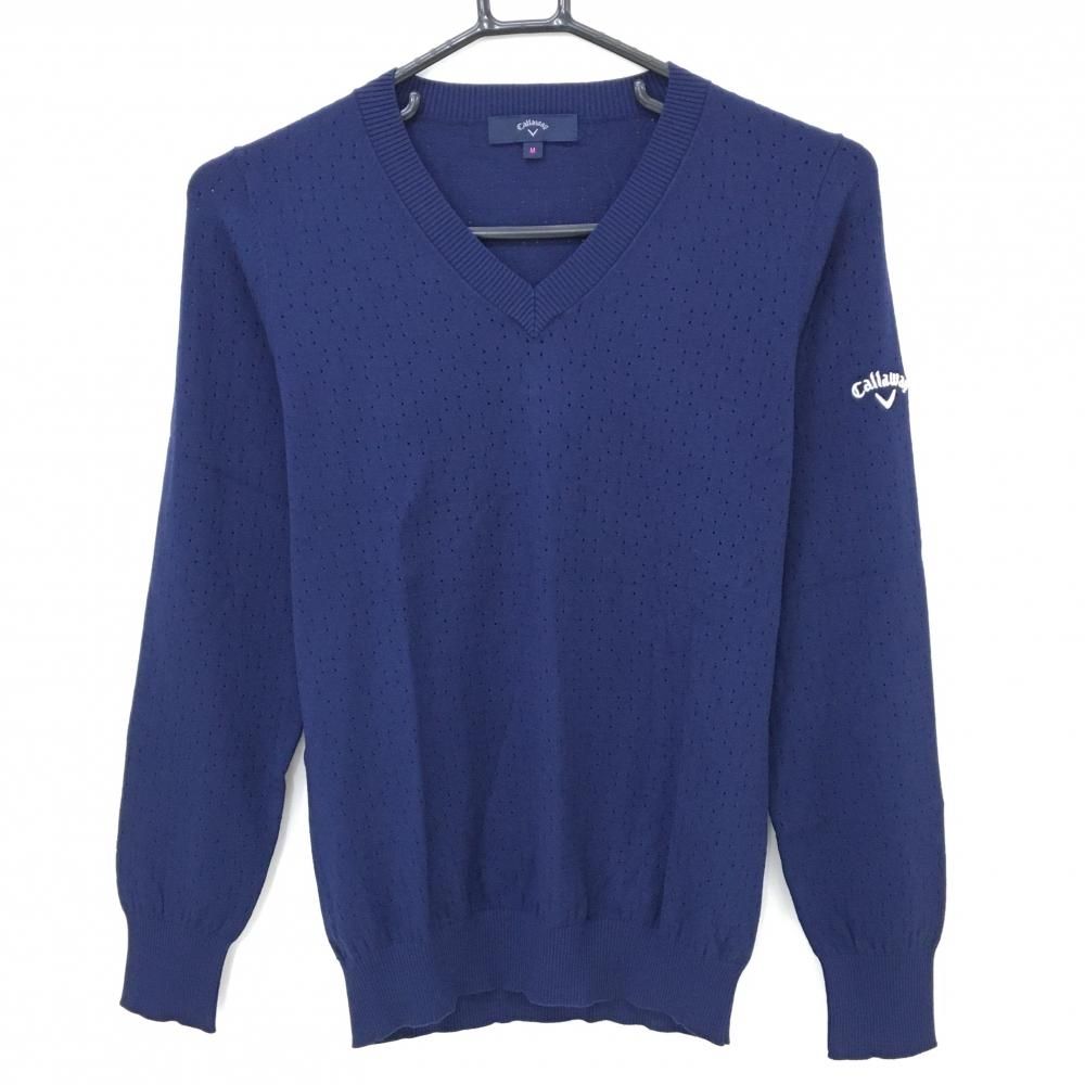 超美品】キャロウェイ セーター ネイビー パンチング風 透かし編み 袖