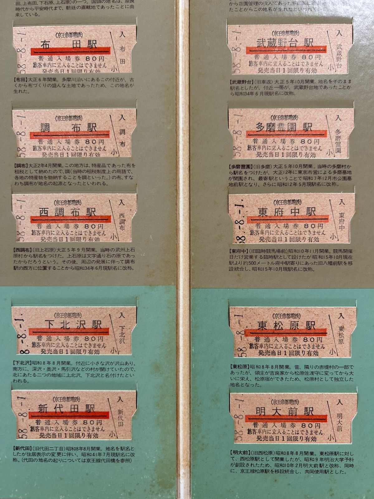京王線開通70周年・井の頭線開通50周年記念全65駅入場券 硬券 昭和58年
