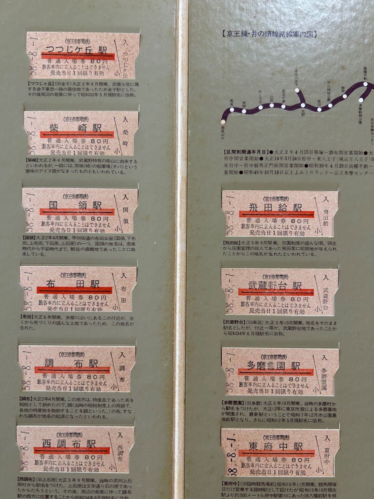 京王線開通70周年・井の頭線開通50周年記念全65駅入場券 硬券 昭和58年