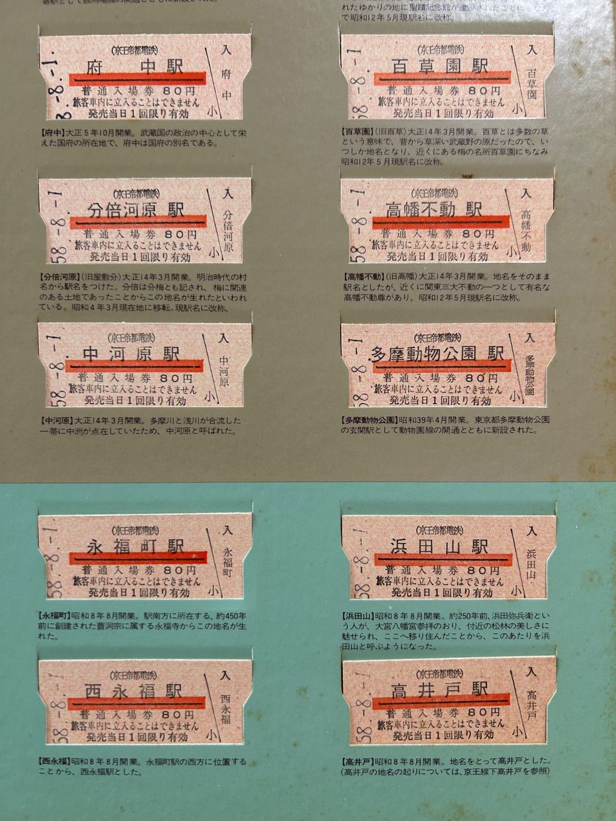 京王線開通70周年・井の頭線開通50周年記念全65駅入場券 硬券 昭和58年