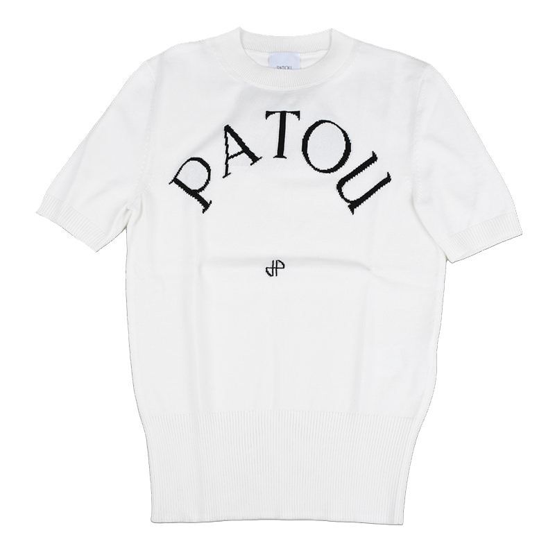 PATOU パトゥ ロゴ ホワイト半袖ニット KN0688045 001W イタリア正規品