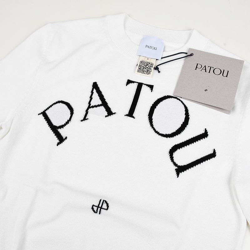 PATOU パトゥ ロゴ ホワイト半袖ニット KN0688045 001W イタリア正規品