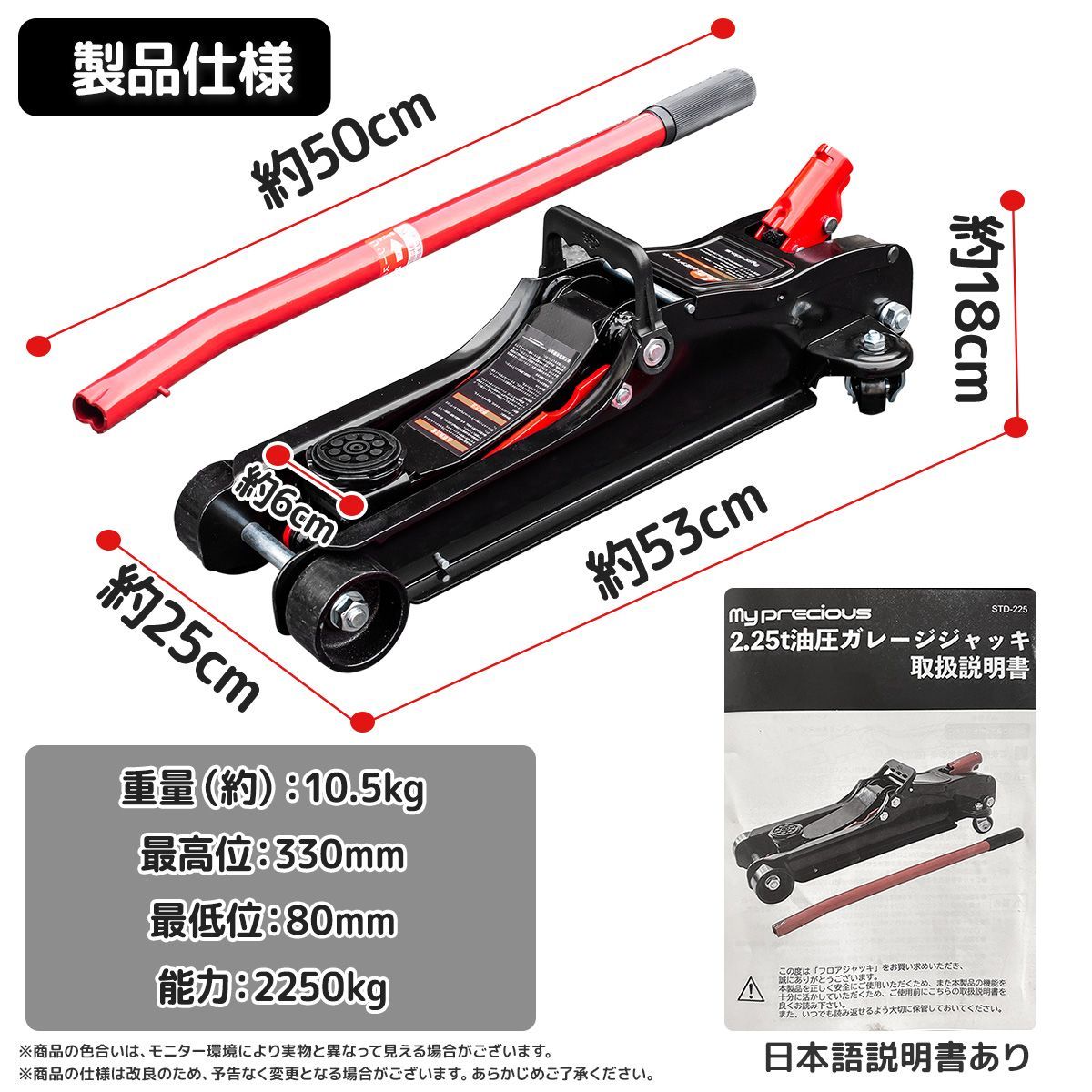 ジャッキスタンド2基＆フロアジャッキセット 【2.25トン】低床 