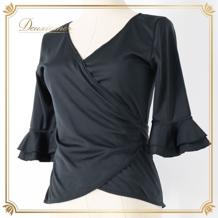 フラメンコ 衣装 トップス ブラウス ブラック系 エルモサ HERMOSA 黒