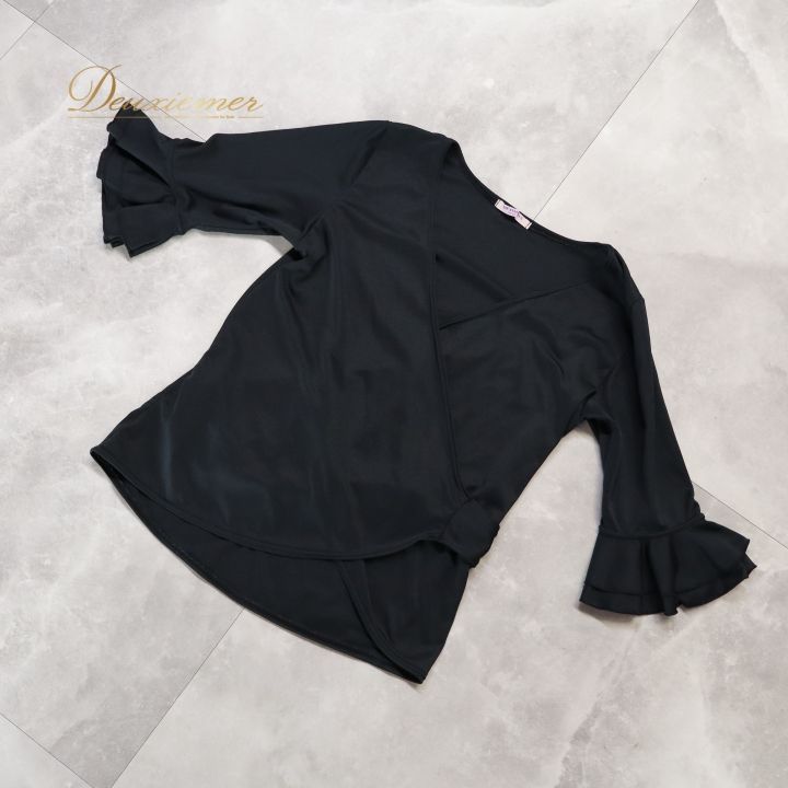 フラメンコ 衣装 トップス ブラウス ブラック系 エルモサ HERMOSA 黒