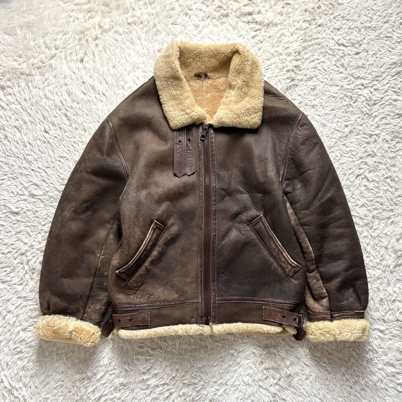 リアルムートン ジャケット ミツミネ 羊革 ボア襟 レザージャケット L MITSUMINE ミツミネ リアルムートンジャケット B-3 フライトジャケット