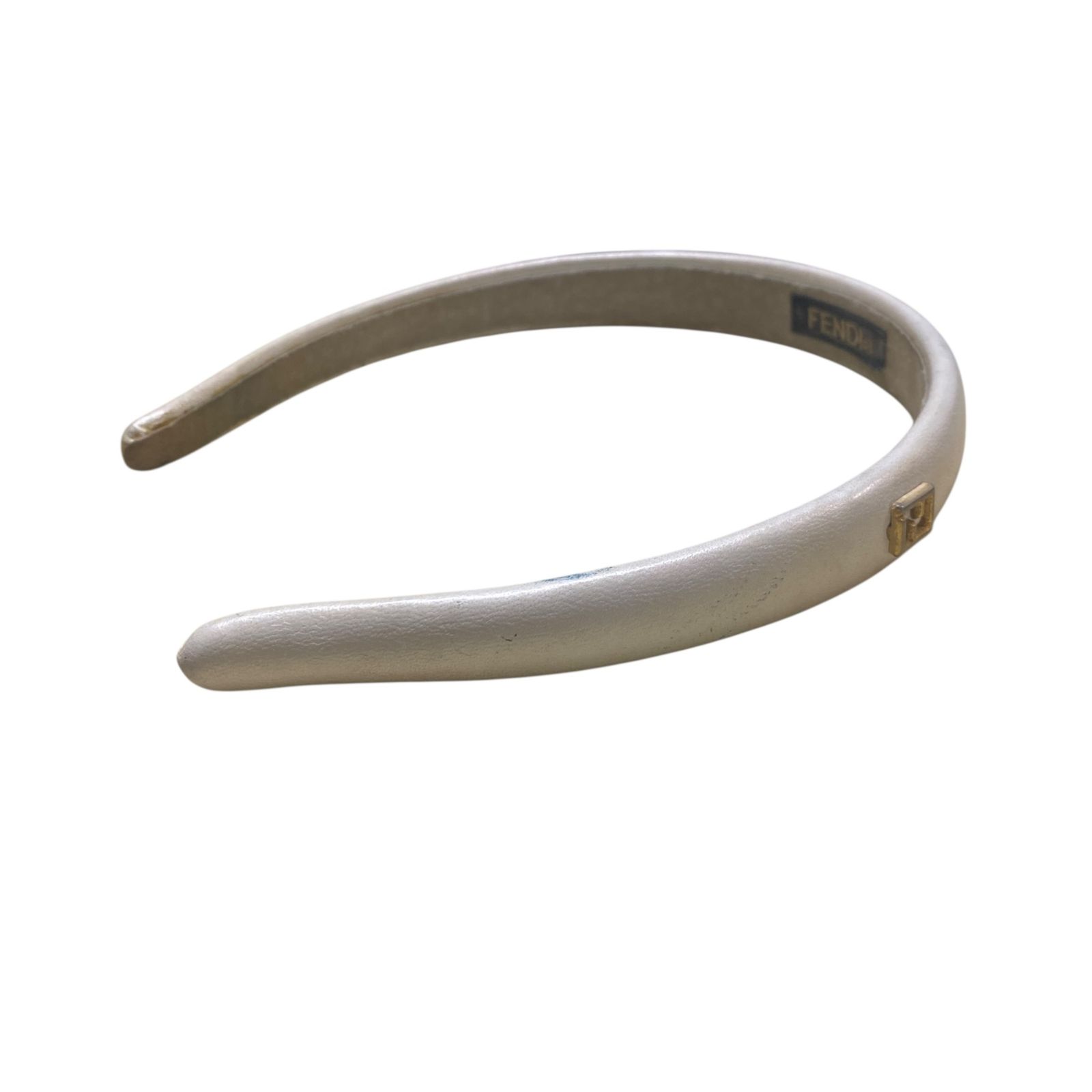 中古品】FENDI フェンディ カチューシャ レザー ホワイト ヘア