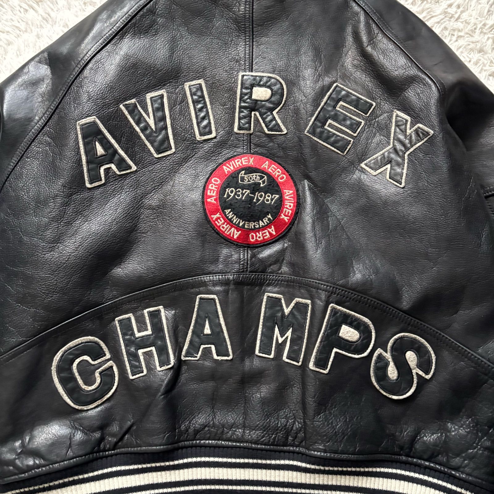 AVIREX アヴィレックス 50周年限定レザージャケット 豪華刺繍 黒
