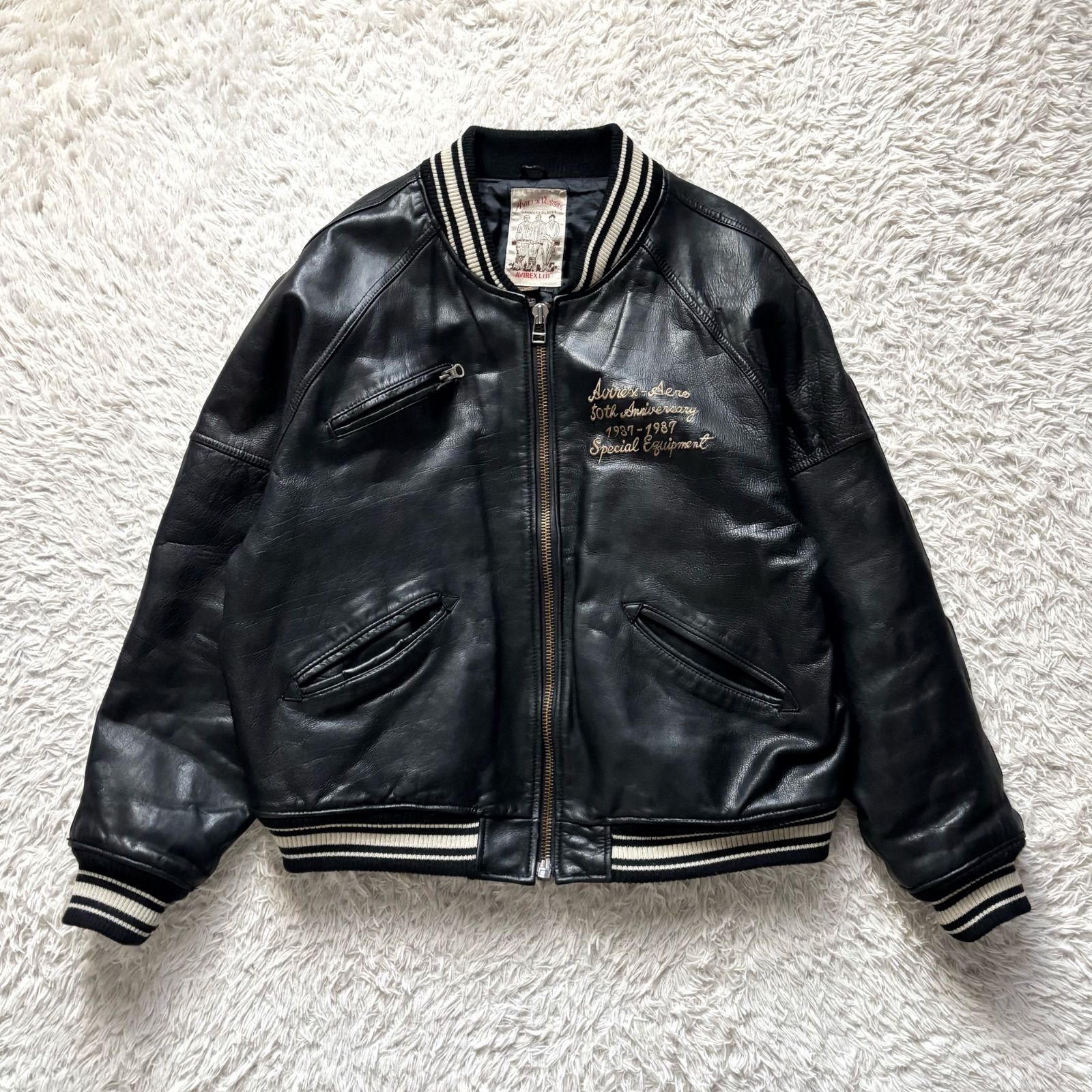 AVIREX アヴィレックス 50周年限定レザージャケット 豪華刺繍 黒