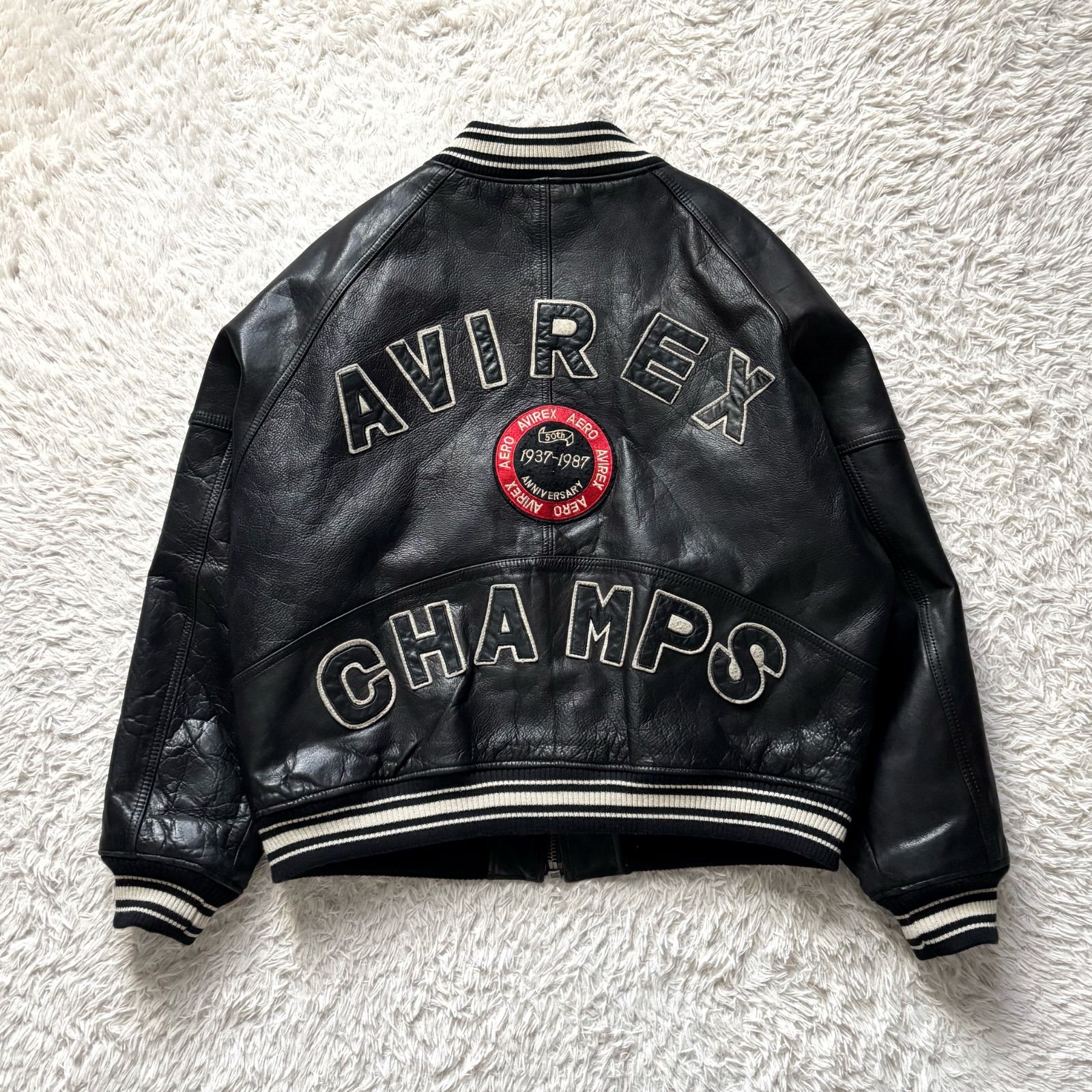 AVIREX アヴィレックス 50周年限定レザージャケット 豪華刺繍 黒