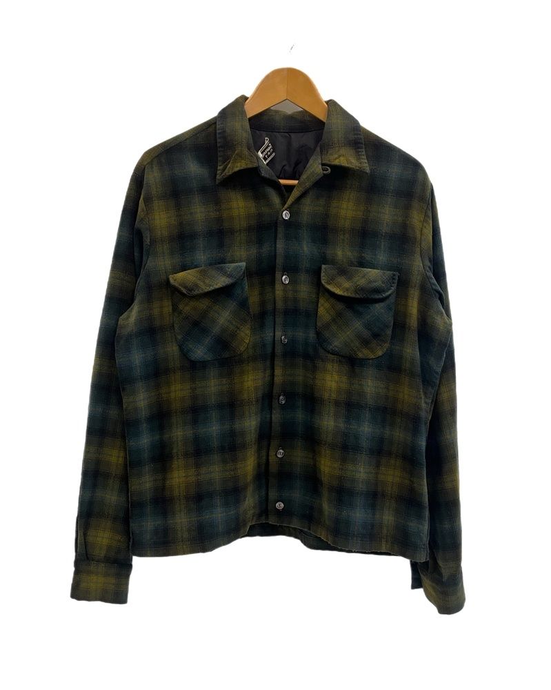 ヴィンテージ vintage 50s~60s 50´s 60´s Stanwood casuals ウールチェック 開襟シャツ オンブレ ヘビネル 緑  長袖シャツ マルチカラー 101MT-4936