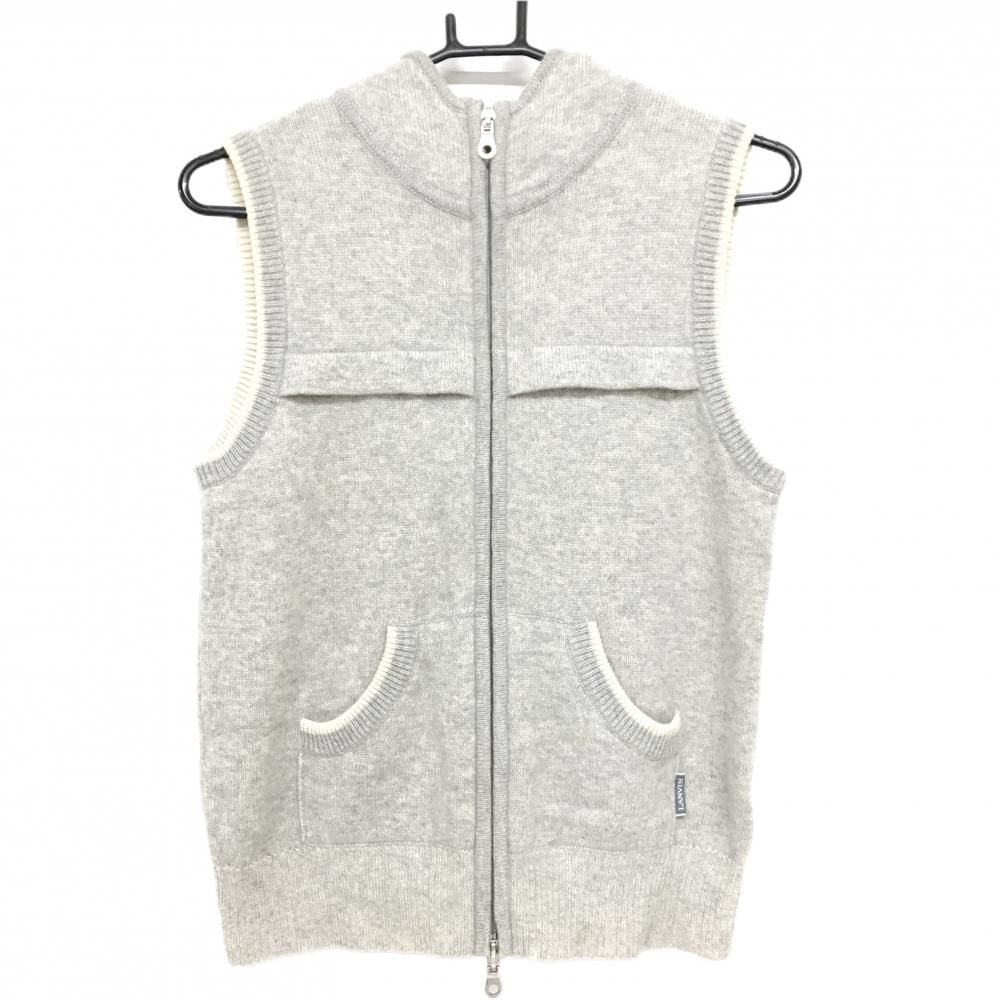 美品】ランバンスポール フード付ニットベスト 杢ライトグレー