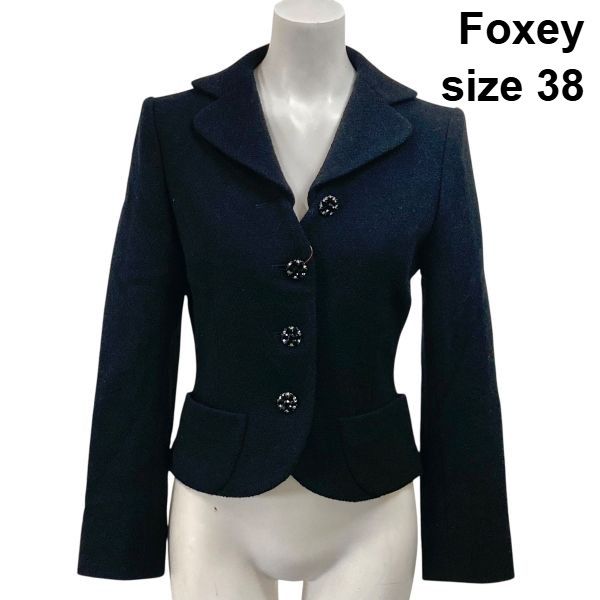 FOXEY フォクシー　38 パール　ボタン　ジャケット ◇ フォクシー Foxey ツイードジャケット ショート丈 長袖 ジュエル