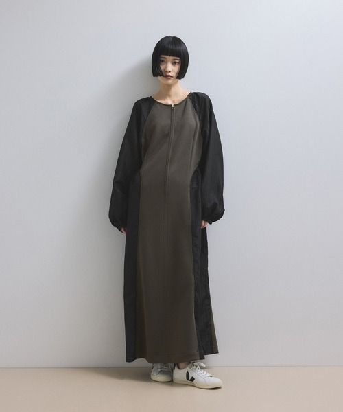 ADAM ET ROPE FEMME 25aw フロントZIPコンビギャザーワンピース