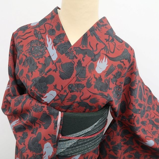 ❁tomihisa❁新品 撫松庵 妖怪シルエット セオアルファ 洗える夏着物