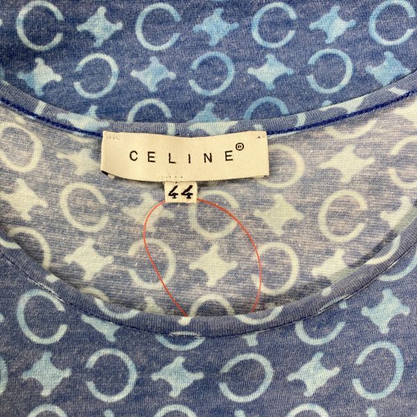 ○□ セリーヌ CELINE Tシャツ 丸首 半袖 cマカダム柄 総柄 ブルー