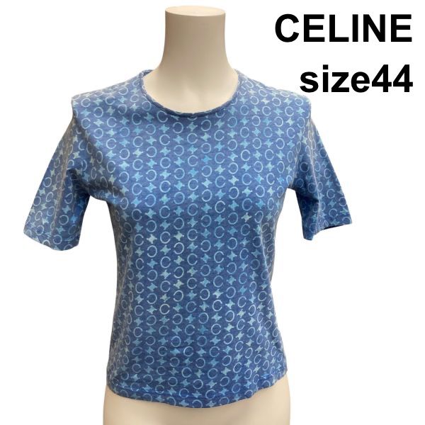 ○□ セリーヌ CELINE Tシャツ 丸首 半袖 cマカダム柄 総柄 ブルー