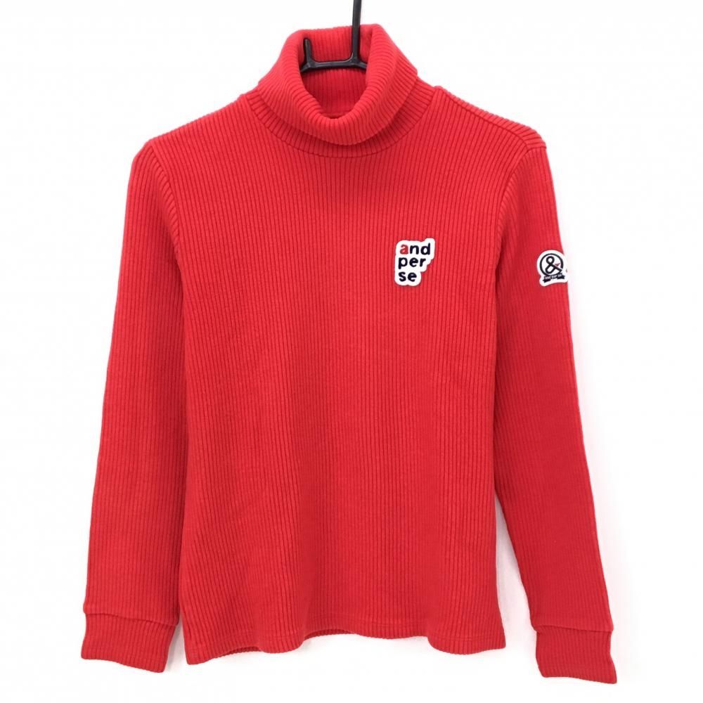 美品】アンパスィ タートルネックセーター レッド リブ編み ワッペン