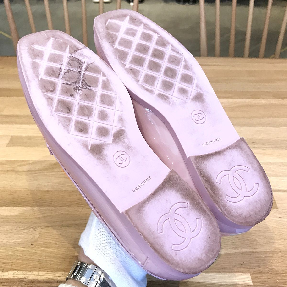 超美品 シャネル ココマーク モカシン ローファー パテントレザー