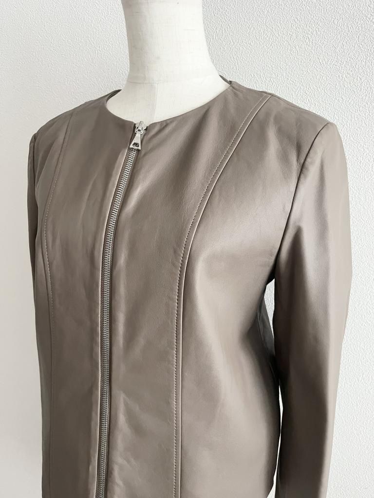 theory セオリー ノーカラーラムレザージャケット M（L相当) ブラウン