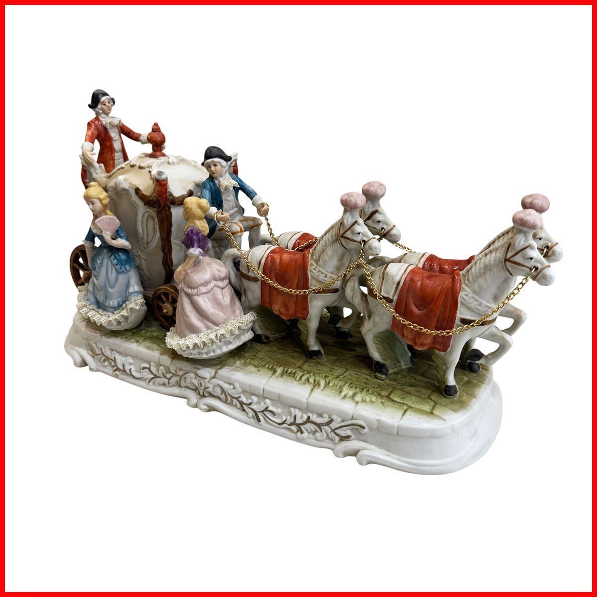 中古○瀬戸マイセン フィギュリン 馬車○加藤工芸 陶器製 4頭立て馬車