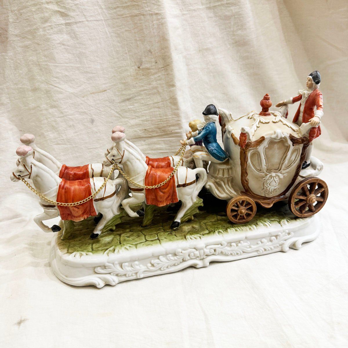 中古○瀬戸マイセン フィギュリン 馬車○加藤工芸 陶器製 4頭立て馬車