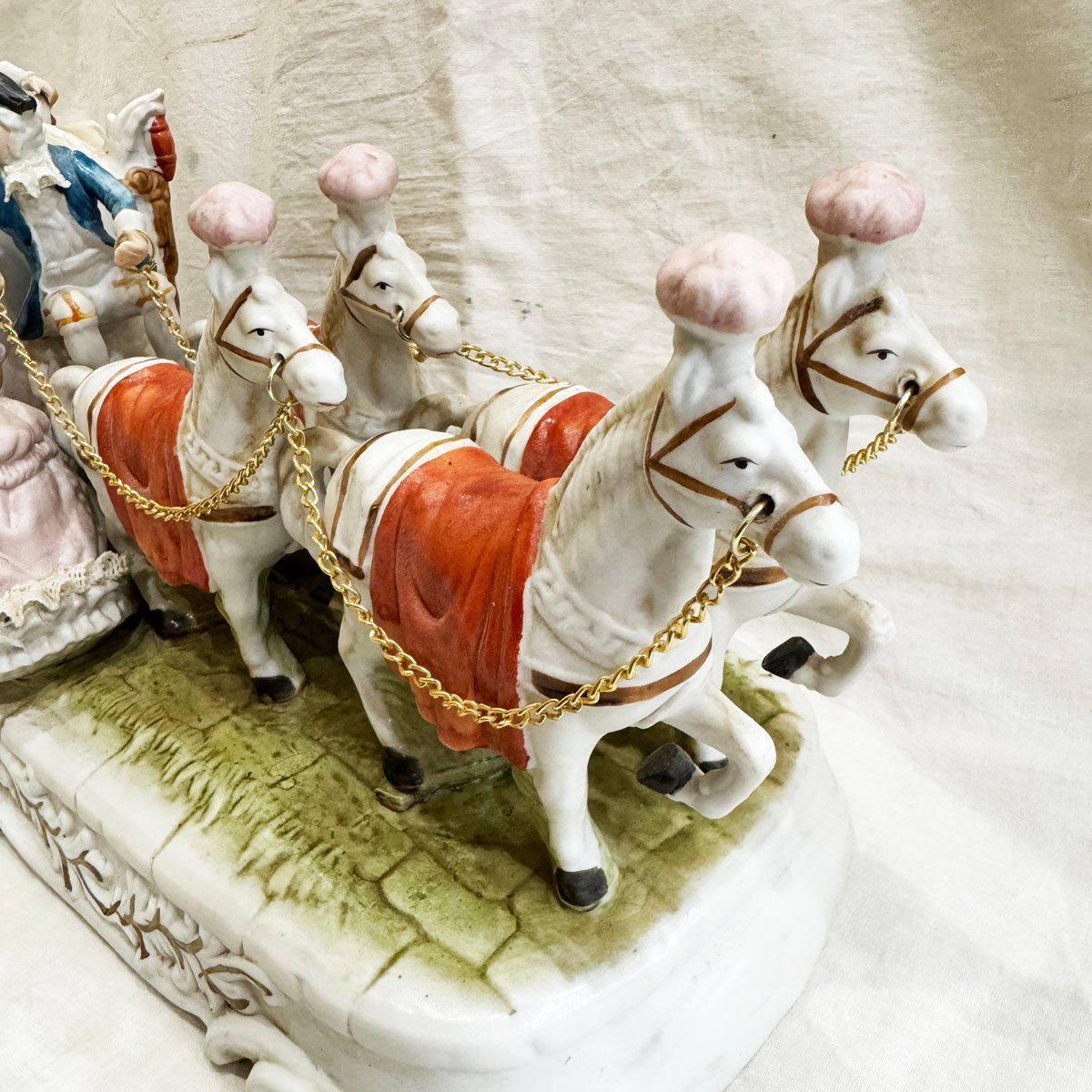 中古○瀬戸マイセン フィギュリン 馬車○加藤工芸 陶器製 4頭立て馬車