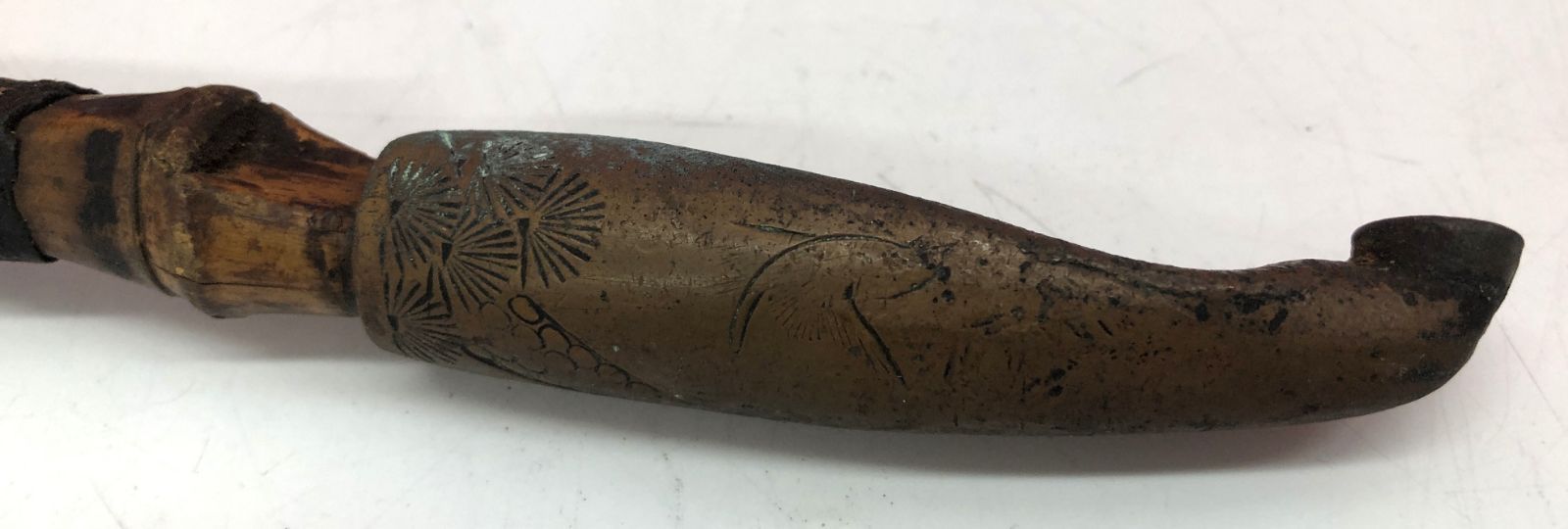 現状品 レトロ キセル 竹製 銅製 彫刻 大型キセル 喫煙具 喧嘩煙管 阿