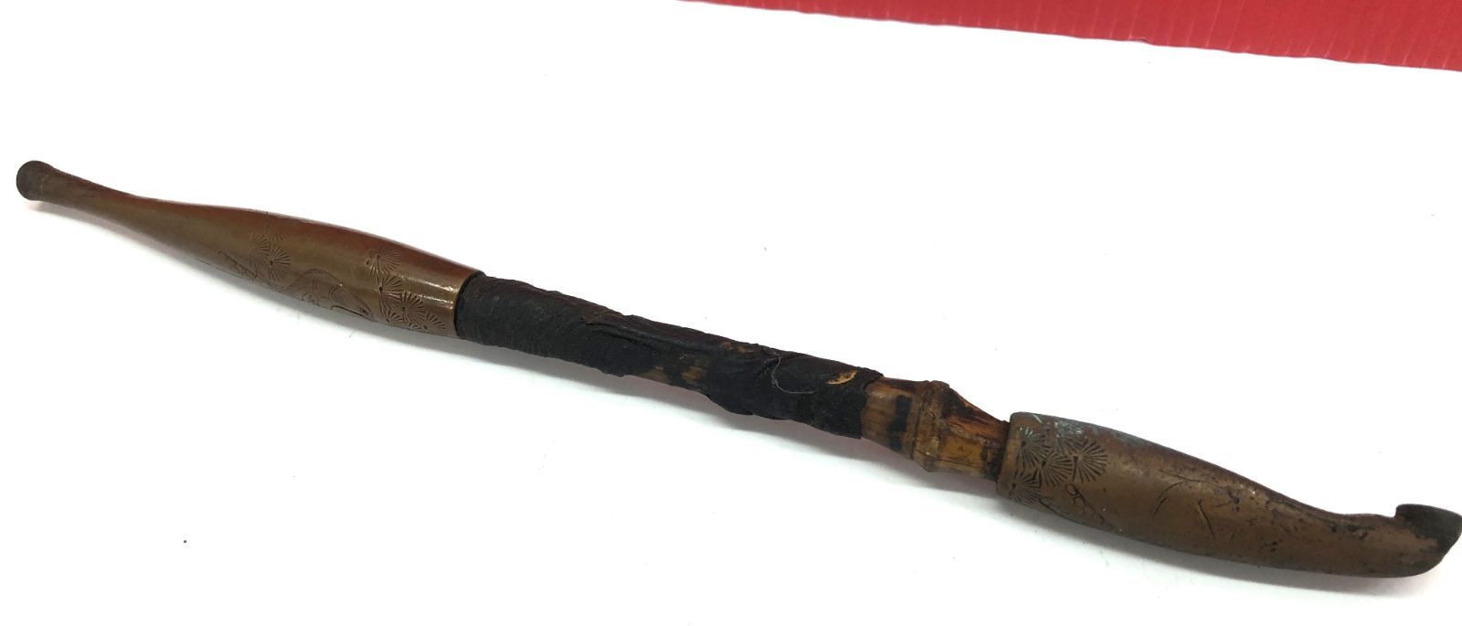 現状品 レトロ キセル 竹製 銅製 彫刻 大型キセル 喫煙具 喧嘩煙管 阿