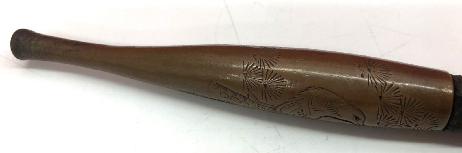 現状品 レトロ キセル 竹製 銅製 彫刻 大型キセル 喫煙具 喧嘩煙管 阿