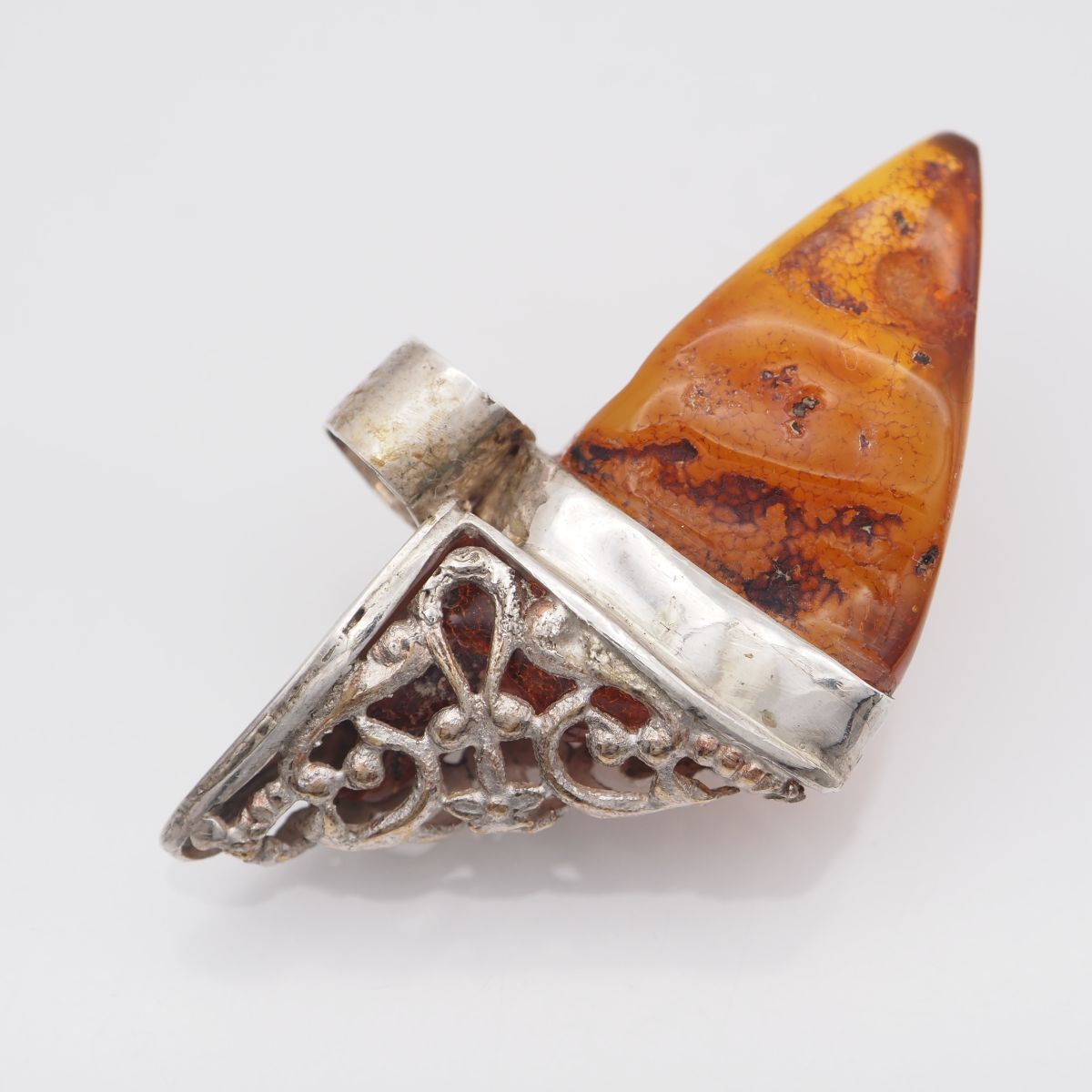 L279 琥珀 コハク アンバー ペンダント トップ シルバー デザイン