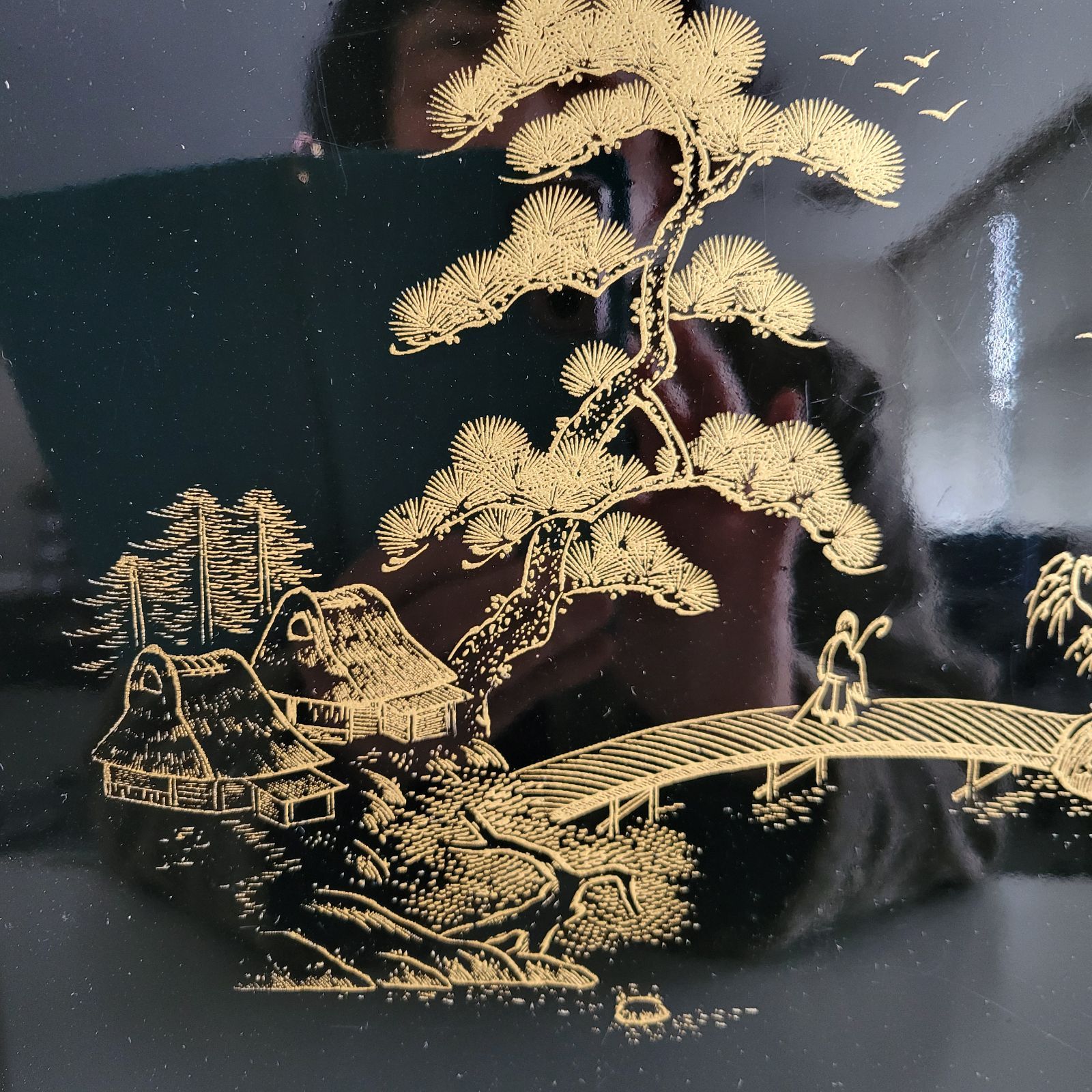 和膳 脚付き 漆器 蒔絵（5客セット）金縁黒塗り 山水 - メルカリ