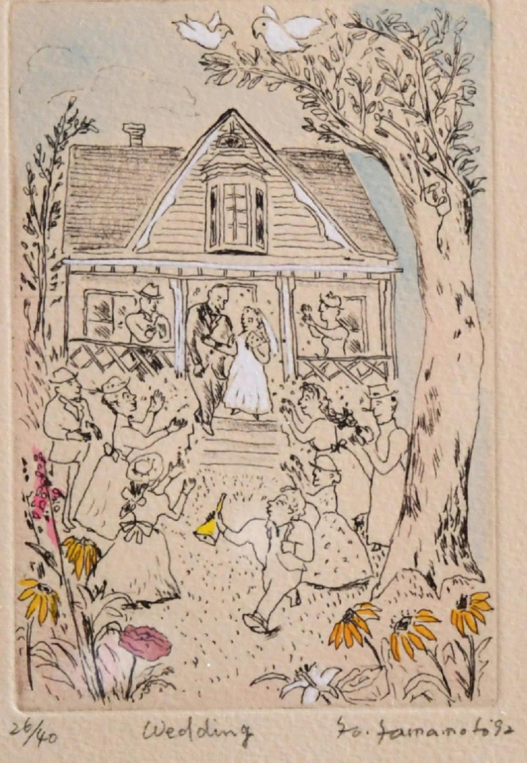 山本容子 「wedding」銅版画 手彩色 真作保証 1992年制作 新品 限定40